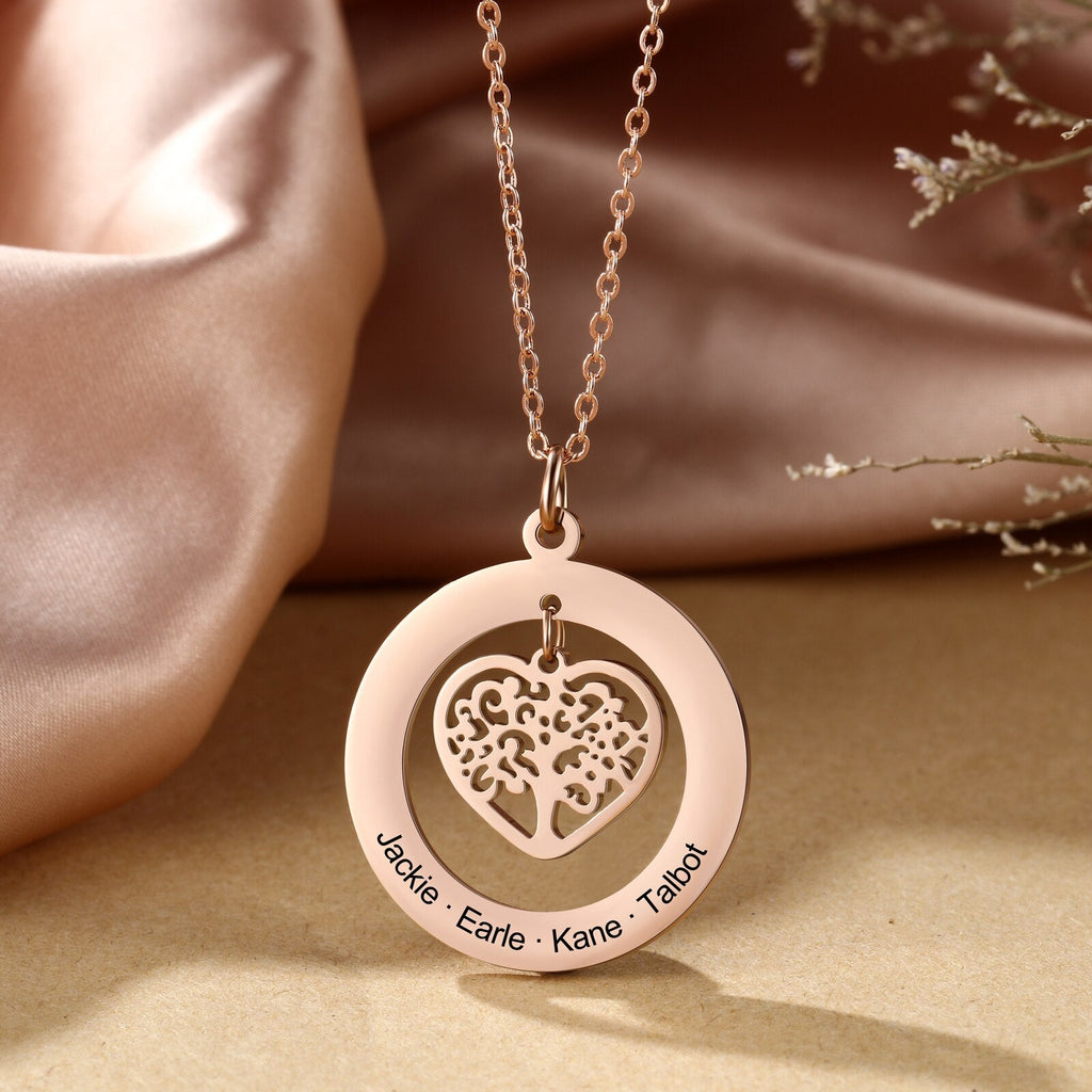 Tree of Life Engrave Name Necklace Silver Color Round Customized Pendants - MERGE.DAY.1.FREESTYLE