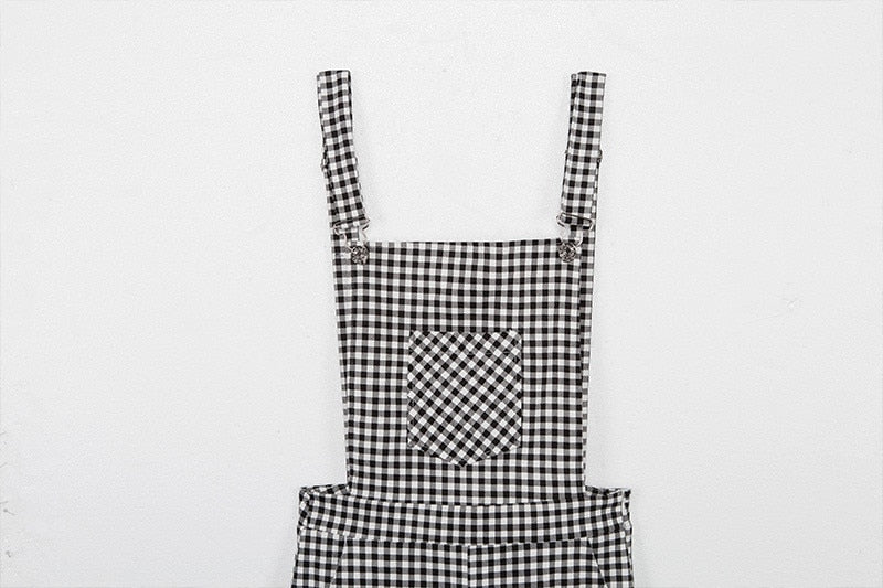 Women Straps Jumpsuits Ladies Summer Plaids Checked Playsuits Backless Outfits White&Black - MERGE.DAY.1.FREESTYLE