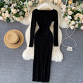 Strapless Ribbed Knitted Bodycon Dress Women Winter Long Sleeve Midi Sweater Dress - MERGE.DAY.1.FREESTYLE