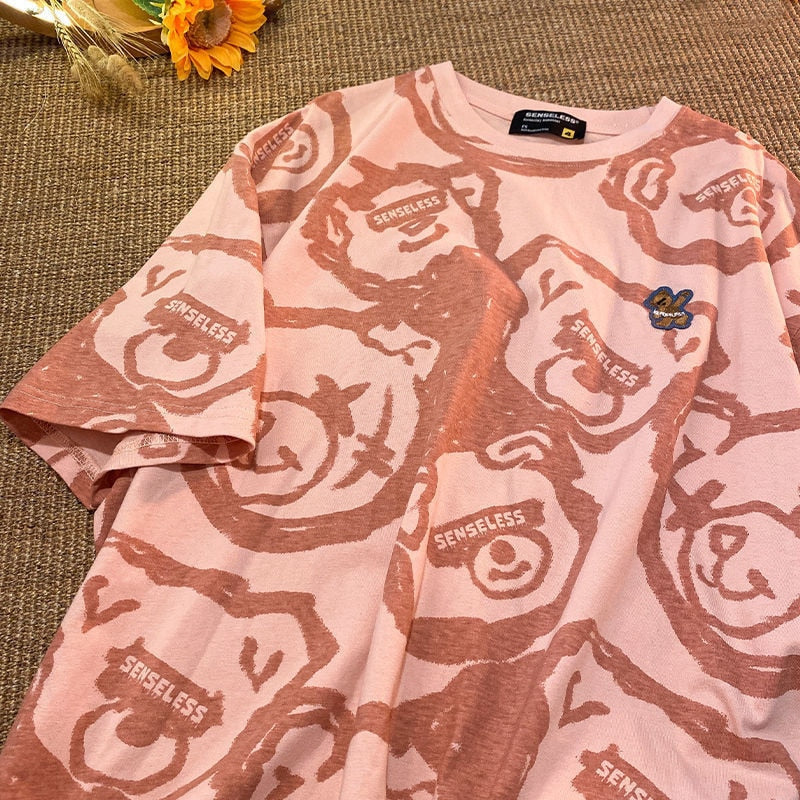 Summer Full Print Cartoon Bear Kawaii Short-Sleeved T-Shirt Loose Harajuku Casual - MERGE.DAY.1.FREESTYLE