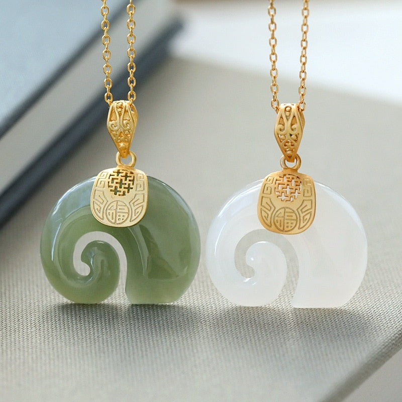 Vintage White Hetian Jade Elephant Pendant 18K Gold Plated Chain Necklace - MERGE.DAY.1.FREESTYLE