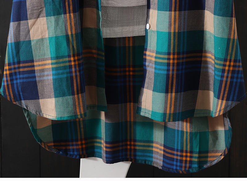 100% Cotton Plaid Shirt Long Sleeve Button Up Casua Loose Blouse Plus Size - MERGE.DAY.1.FREESTYLE