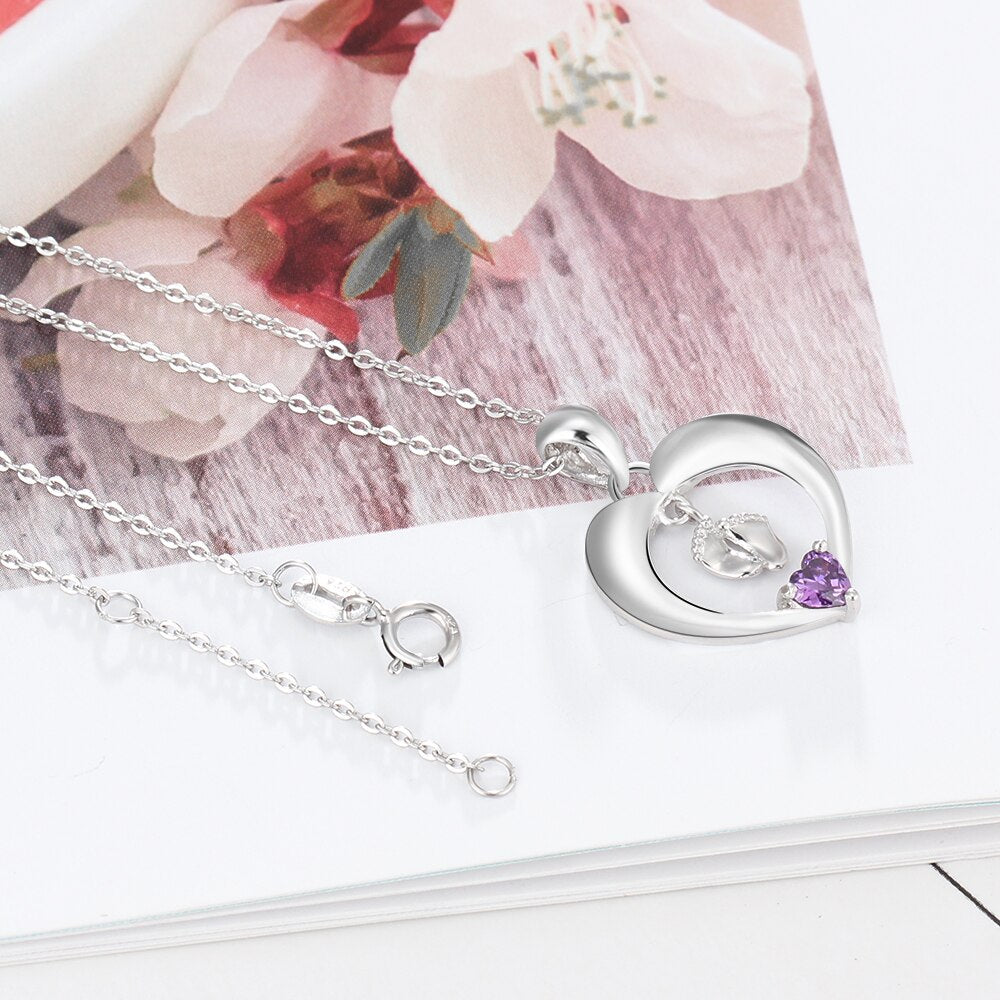 Personalized Name Heart Birthstone Baby Feet Necklace - MERGE.DAY.1.FREESTYLE