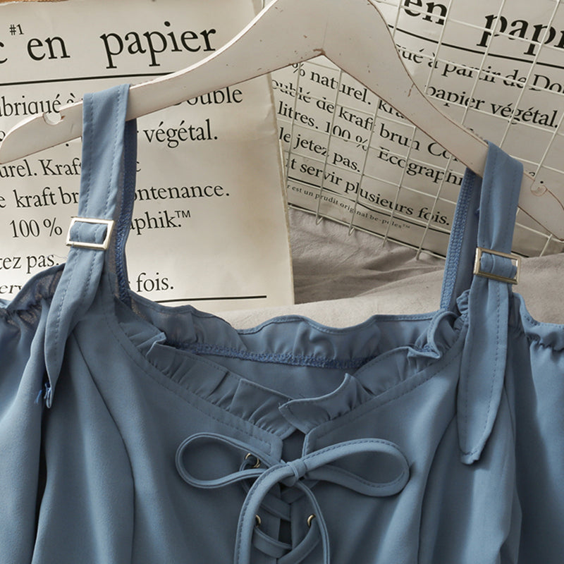 French Bandage Off Shoulder Ruffle Top Female Elegant Long Sleeve Shirt Y2k - MERGE.DAY.1.FREESTYLE