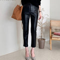 Spliced Loose Leather Pants Women Zipper PU Leather Trousers Women - MERGE.DAY.1.FREESTYLE