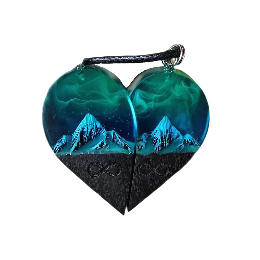 Epoxy Resin Necklace Wooden Pendant Mountains Heart Pendants Paired - MERGE.DAY.1.FREESTYLE