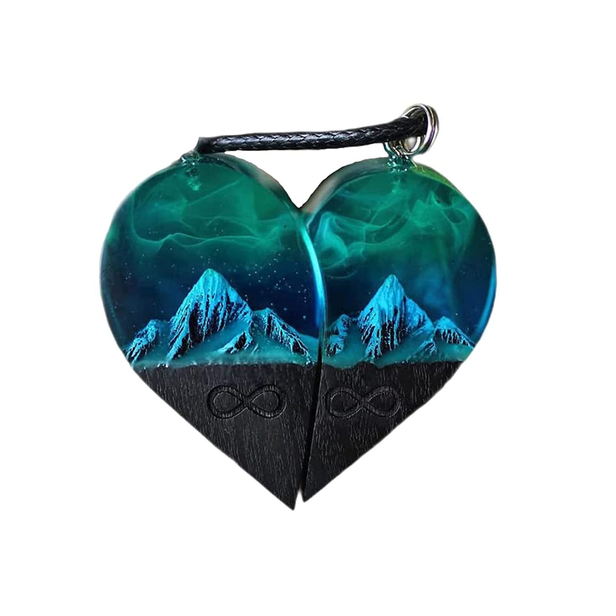 Epoxy Resin Necklace Wooden Pendant Mountains Heart Pendants Paired - MERGE.DAY.1.FREESTYLE