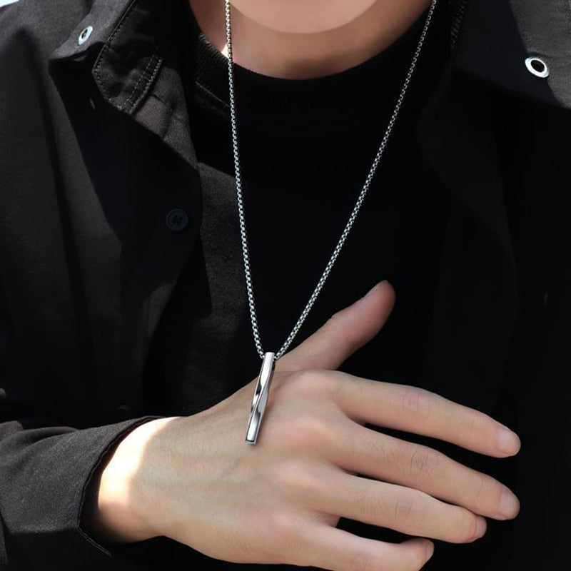 Black Rectangle Pendant Necklace Men Stainless Steel Chain Men Necklace Jewelry - MERGE.DAY.1.FREESTYLE
