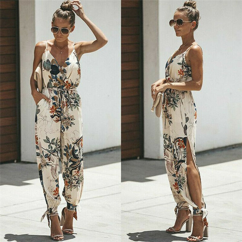 Women Sleeveless Loose Baggy Trousers Solid Romper Jumpsuit Cotton Print Broadcloth - MERGE.DAY.1.FREESTYLE