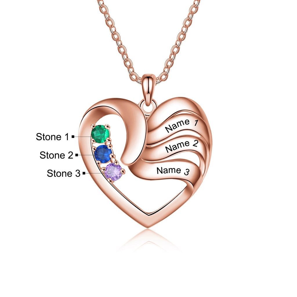 2-5 Names Customized Birthstone Fashion Memorial Heart Necklace - MERGE.DAY.1.FREESTYLE