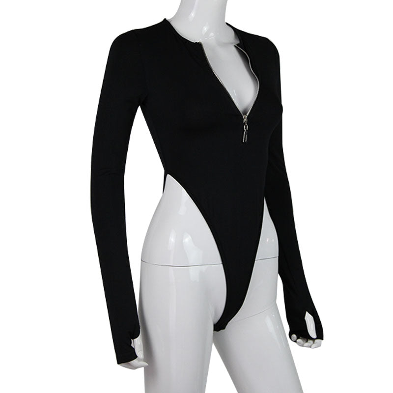Women Jumpsuits Fashion Solid Zipper Long Sleeve Sheath Skinny Rompers - MERGE.DAY.1.FREESTYLE