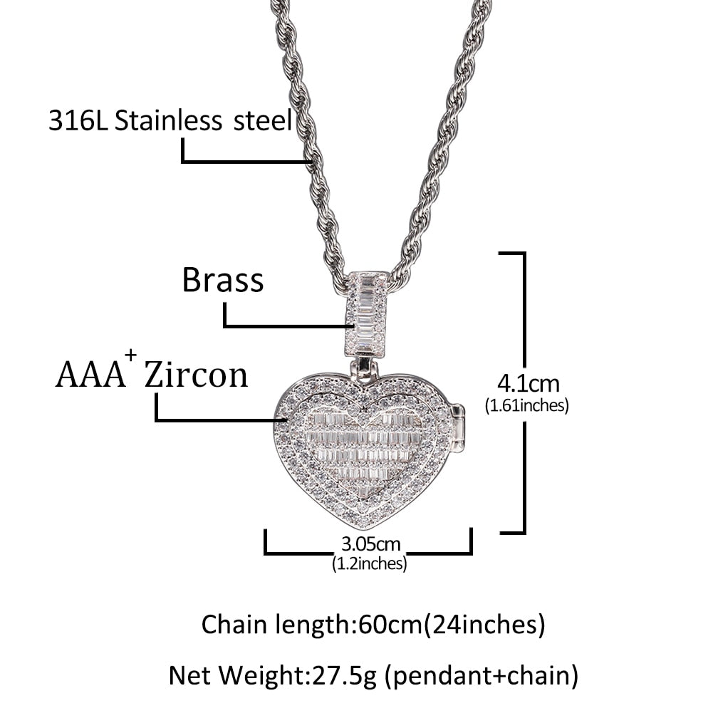 Large Size Heart Shape Custom Photo Locket Frame Pendant love necklaces for her - MERGE.DAY.1.FREESTYLE