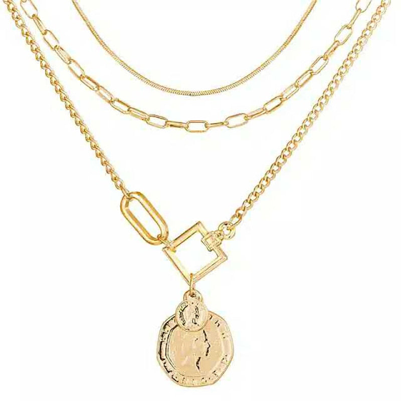 Multi Layer Lock Portrait Pendants Necklaces For Women Gold Metal Key Heart Necklace - MERGE.DAY.1.FREESTYLE