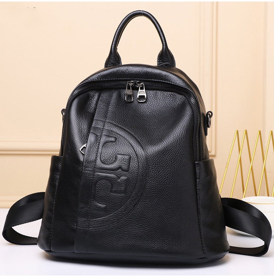 Genuine Real Cowhide Leather Backpack High Quality Women's Bag Durable Dirty Student School Bag - MERGE.DAY.1.FREESTYLE