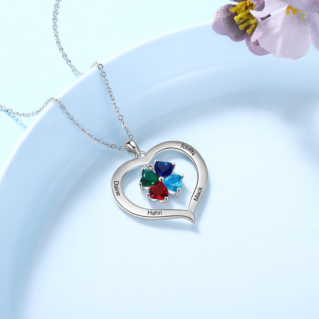 Personalized Heart Name Necklace with 1-8 Engraving Birthstone Pendant - MERGE.DAY.1.FREESTYLE