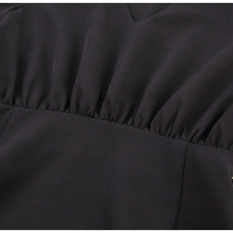 black short sleeve summer women dress 2022 Sexy V-neck solid High Street dress A-line mini Vestido - MERGE.DAY.1.FREESTYLE