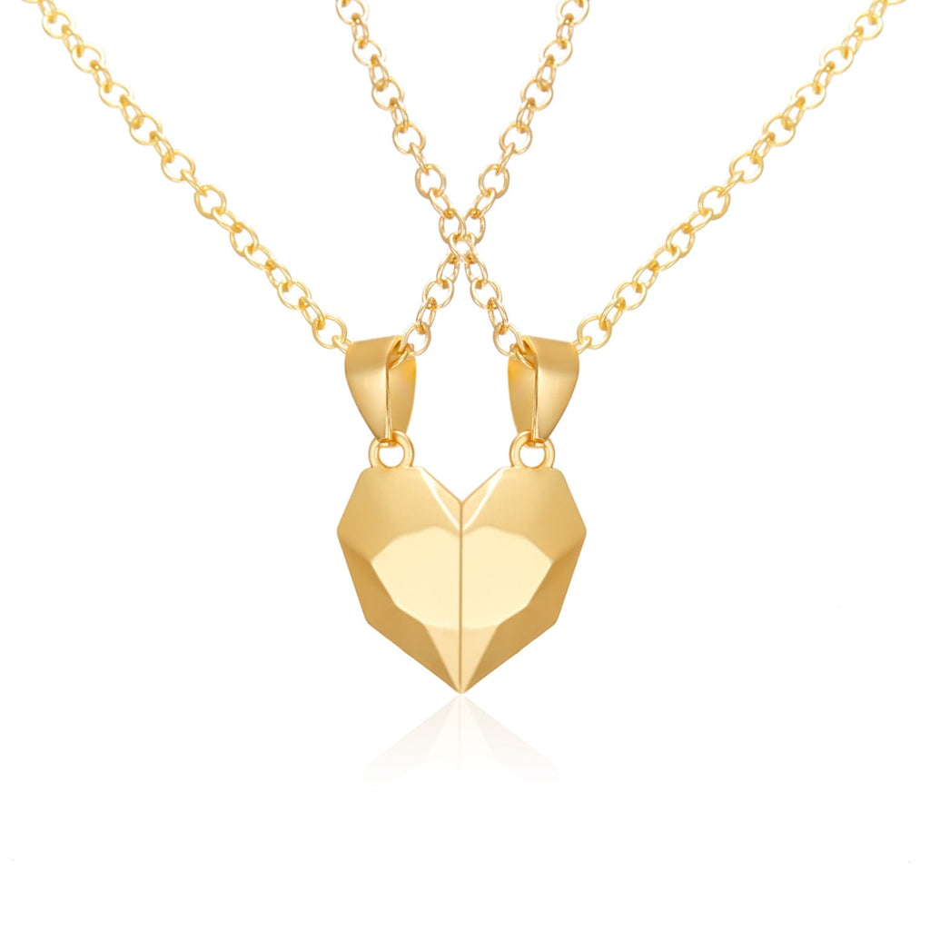 2Pcs Punk Heart Pendant Couple Necklace Lover Distance Faceted Magnetic Necklace - MERGE.DAY.1.FREESTYLE