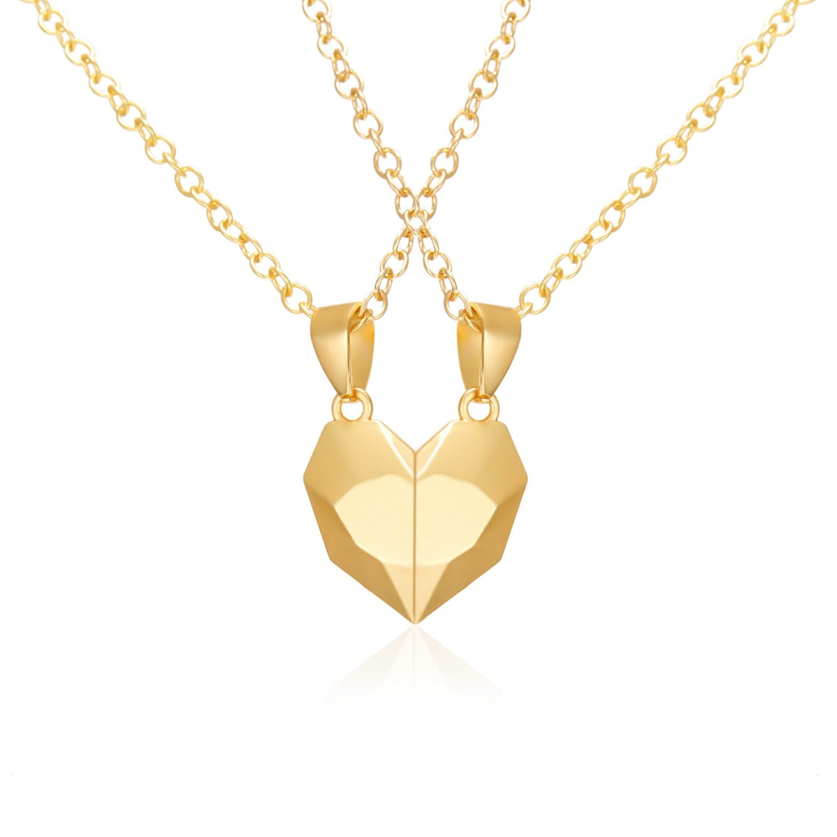 2Pcs Punk Heart Pendant Couple Necklace Lover Distance Faceted Magnetic Necklace - MERGE.DAY.1.FREESTYLE