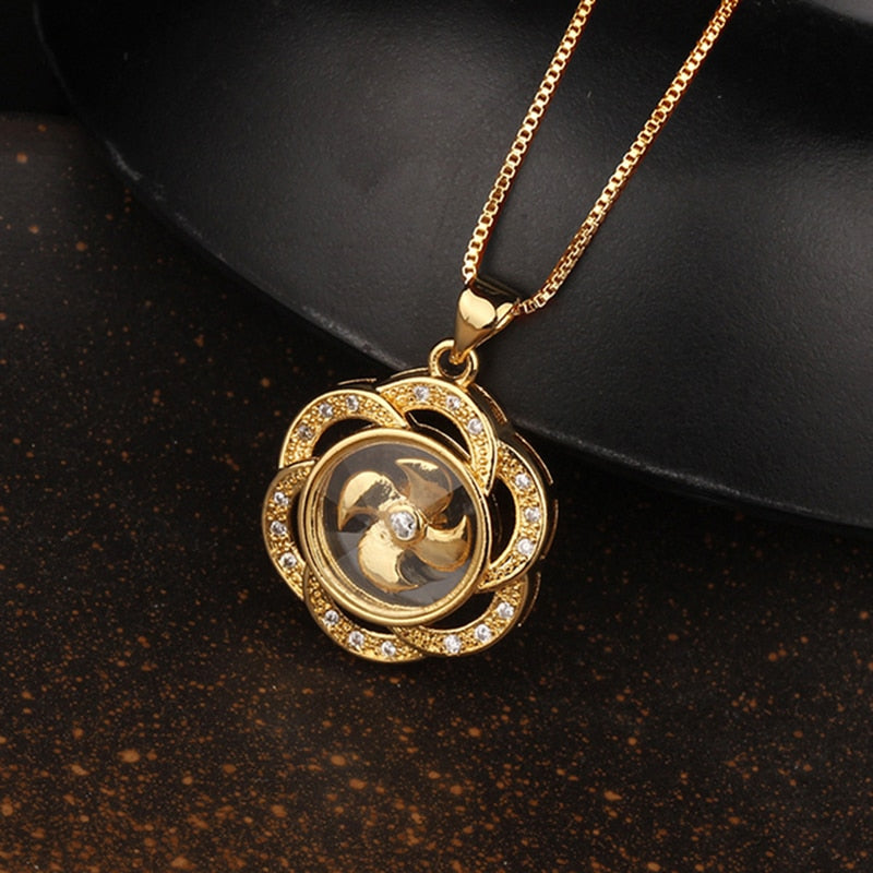 Rotatable Windmill Pendant Necklace AAA Cubic Zirconia Pave Gold Silver Color Crystal Necklace Jewelry - MERGE.DAY.1.FREESTYLE