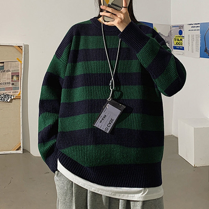 Autumn Winter Knitted Striped Sweater Casual Oversized Pullovers Sweaters - MERGE.DAY.1.FREESTYLE