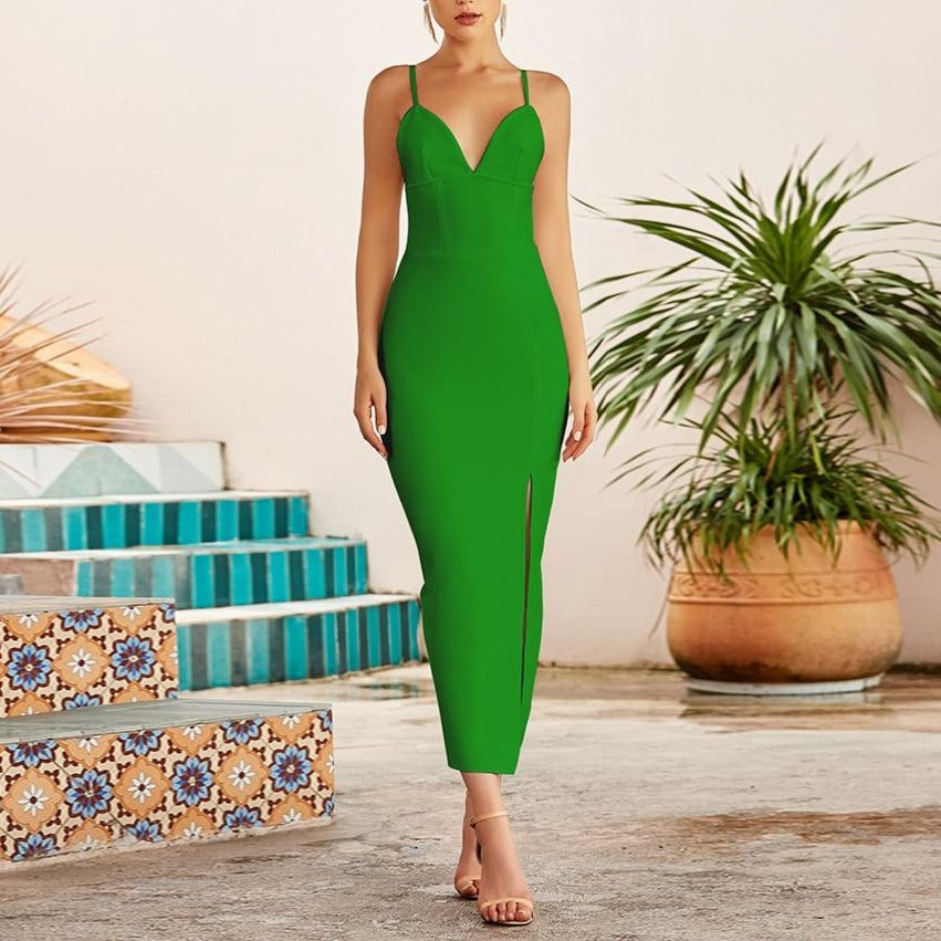 Summer Women White Bodycon Bandage Long Dresses Sexy V Neck Spaghetti Strap Evening - MERGE.DAY.1.FREESTYLE