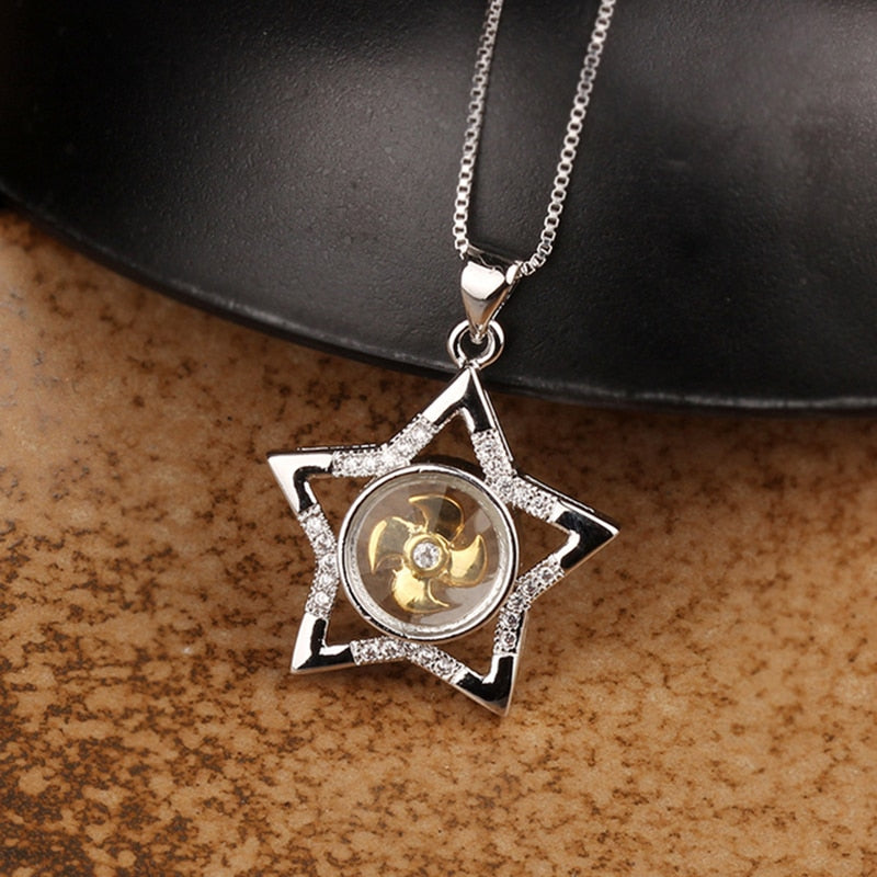 Rotatable Windmill Pendant Necklace AAA Cubic Zirconia Pave Gold Silver Color Crystal Necklace Jewelry - MERGE.DAY.1.FREESTYLE