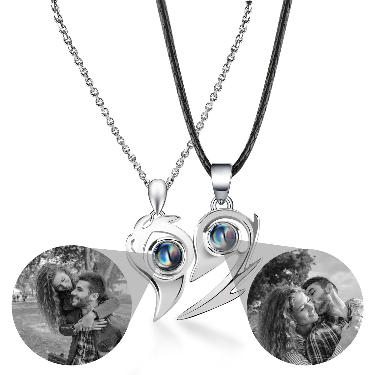 Flame Heart Shaped Custom Photo Projection Couples Necklaces - MERGE.DAY.1.FREESTYLE