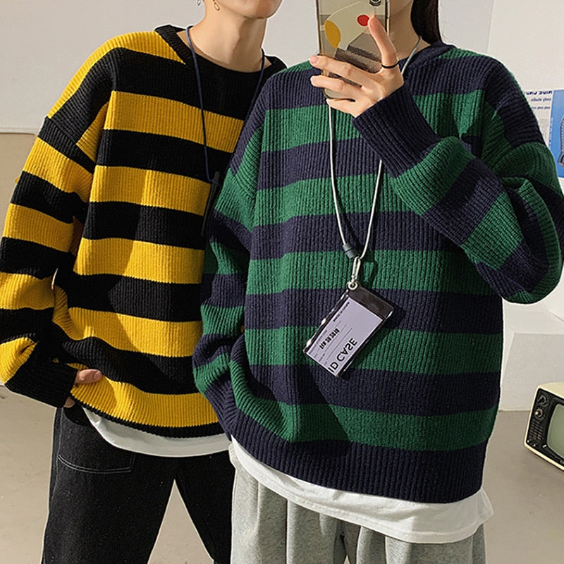 Autumn Winter Knitted Striped Sweater Casual Oversized Pullovers Sweaters - MERGE.DAY.1.FREESTYLE