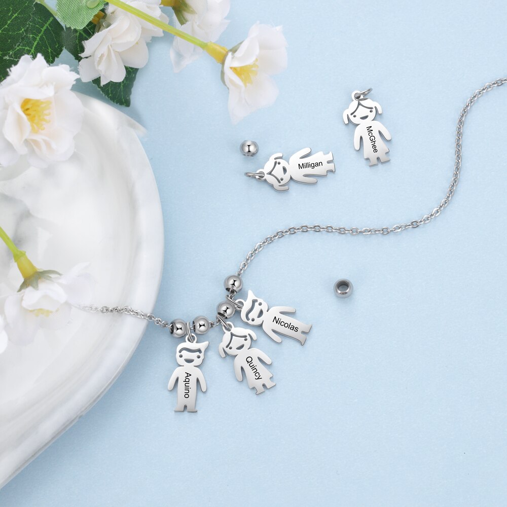 Personalized Engraved Name Necklace with Boy Girl Charms - MERGE.DAY.1.FREESTYLE