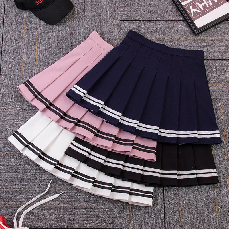 Striped Pleated Elastic Waist Female Sweet Mini Dance Plaid Skirt Y2k - MERGE.DAY.1.FREESTYLE
