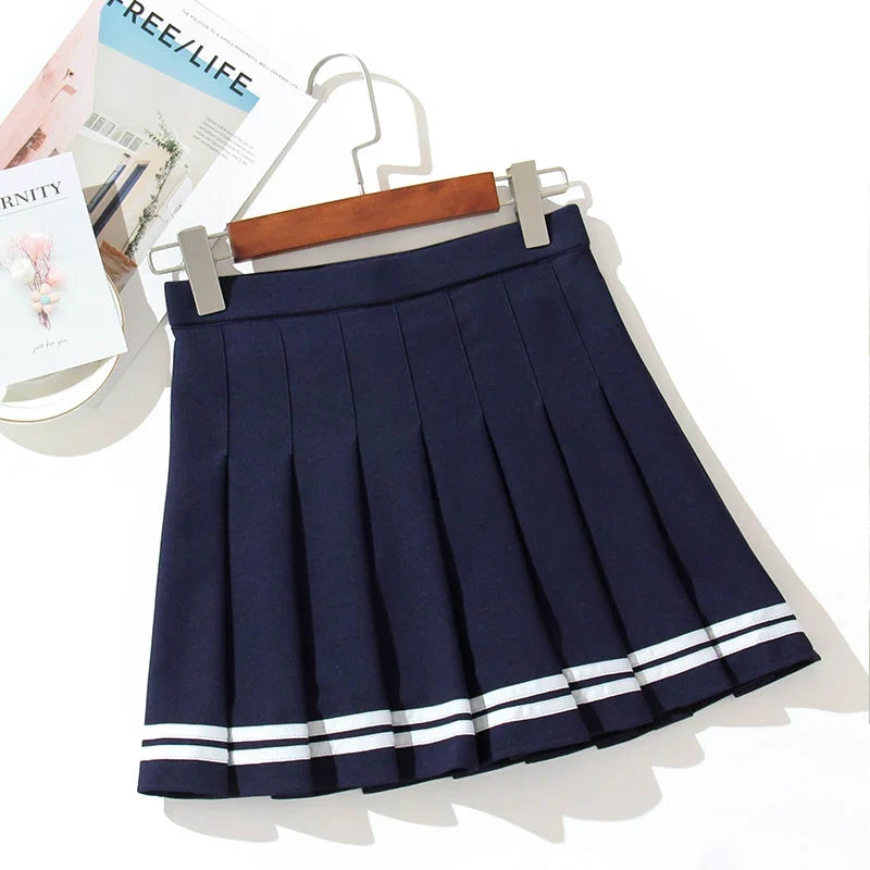 Striped Pleated Elastic Waist Female Sweet Mini Dance Plaid Skirt Y2k - MERGE.DAY.1.FREESTYLE
