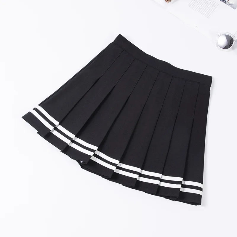 Striped Pleated Elastic Waist Female Sweet Mini Dance Plaid Skirt Y2k - MERGE.DAY.1.FREESTYLE