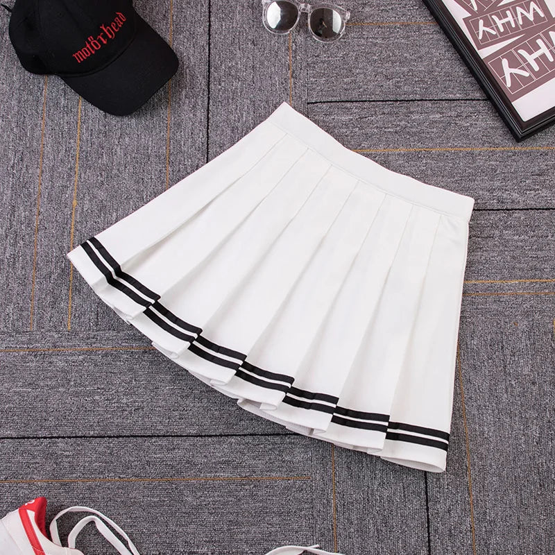 Striped Pleated Elastic Waist Female Sweet Mini Dance Plaid Skirt Y2k - MERGE.DAY.1.FREESTYLE
