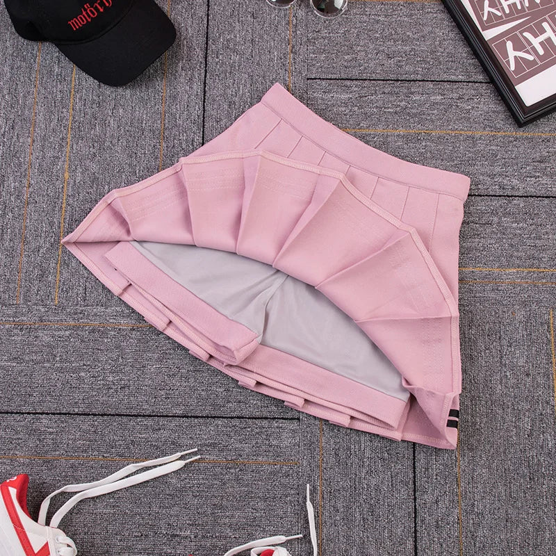 Striped Pleated Elastic Waist Female Sweet Mini Dance Plaid Skirt Y2k - MERGE.DAY.1.FREESTYLE