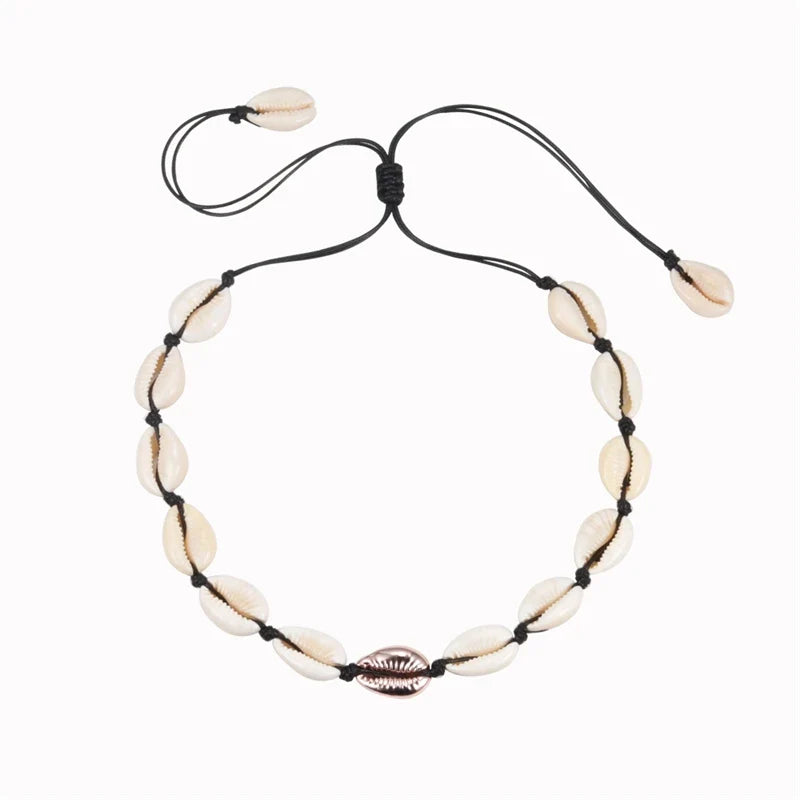 Shell Choker Bohemian Rope Agate Beaded Necklace - MERGE.DAY.1.FREESTYLE