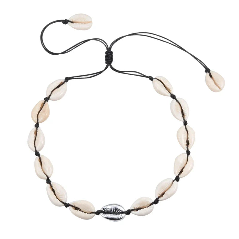 Shell Choker Bohemian Rope Agate Beaded Necklace - MERGE.DAY.1.FREESTYLE