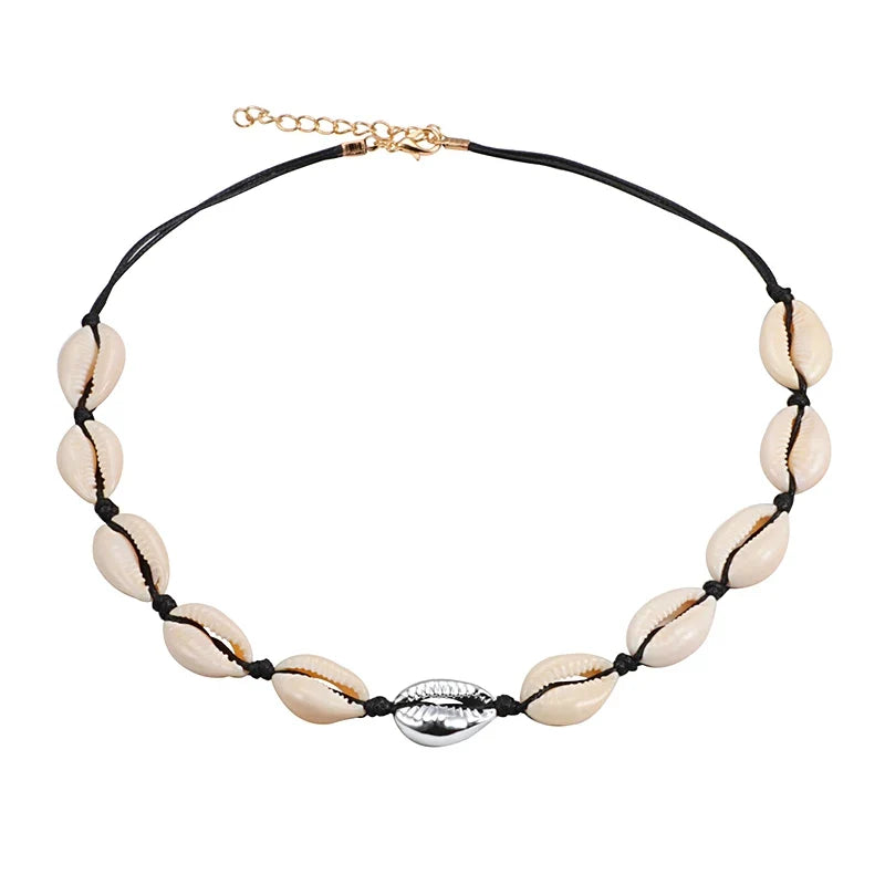 Shell Choker Bohemian Rope Agate Beaded Necklace - MERGE.DAY.1.FREESTYLE