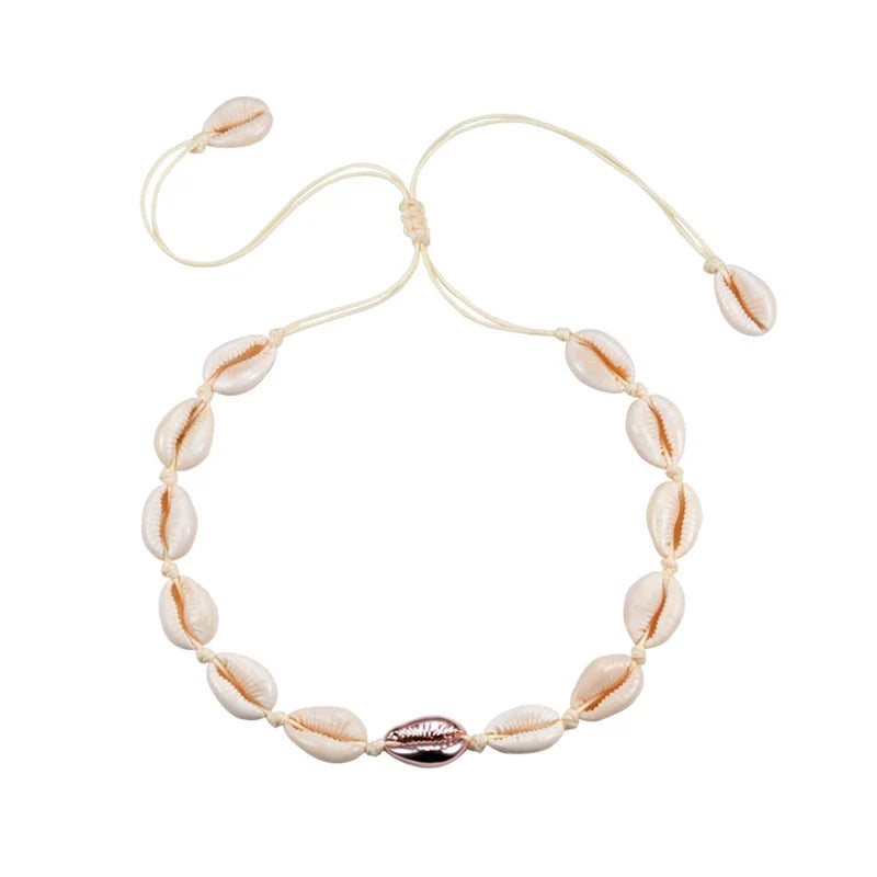 Shell Choker Bohemian Rope Agate Beaded Necklace - MERGE.DAY.1.FREESTYLE