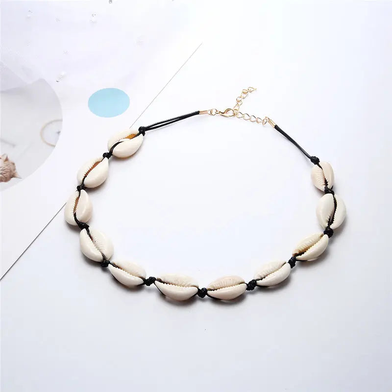 Shell Choker Bohemian Rope Agate Beaded Necklace - MERGE.DAY.1.FREESTYLE