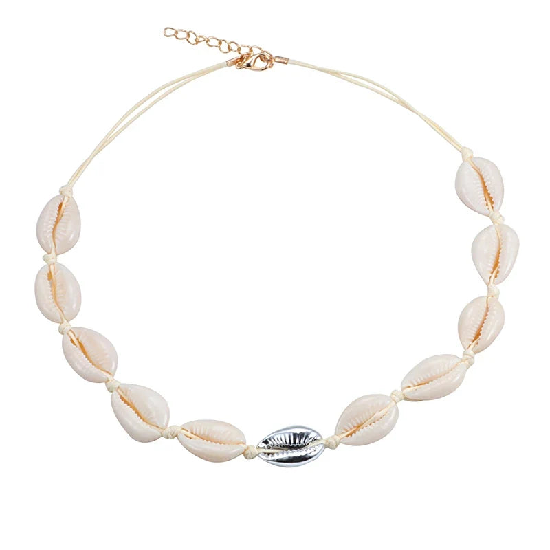 Shell Choker Bohemian Rope Agate Beaded Necklace - MERGE.DAY.1.FREESTYLE