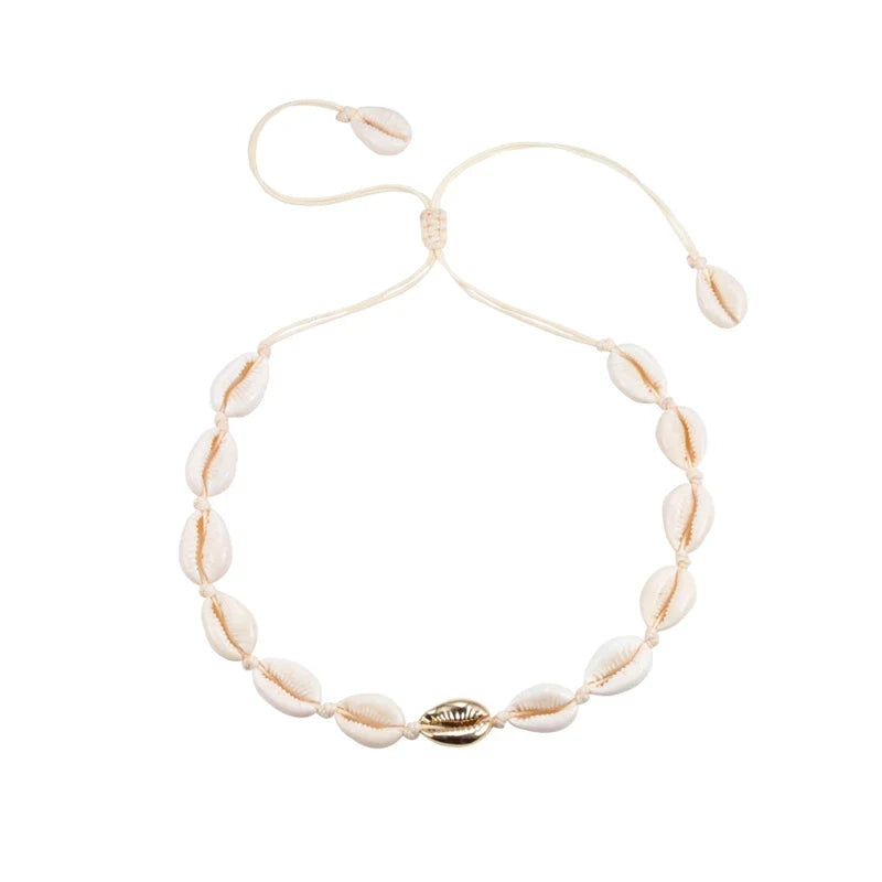 Shell Choker Bohemian Rope Agate Beaded Necklace - MERGE.DAY.1.FREESTYLE