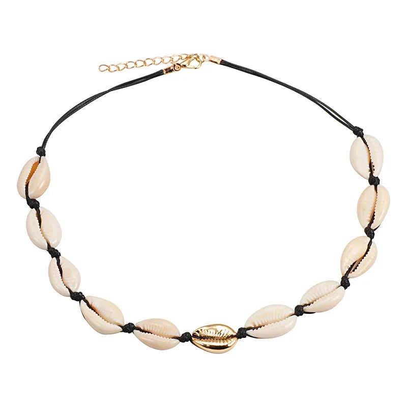 Shell Choker Bohemian Rope Agate Beaded Necklace - MERGE.DAY.1.FREESTYLE