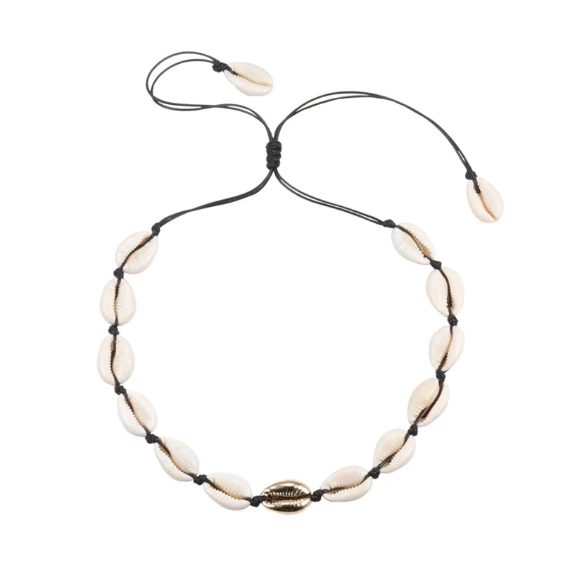 Shell Choker Bohemian Rope Agate Beaded Necklace - MERGE.DAY.1.FREESTYLE