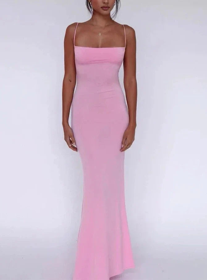 Solid Sleeveless Backless Elegant Sexy Bodycon Y2K Maxi Prom Dress - MERGE.DAY.1.FREESTYLE