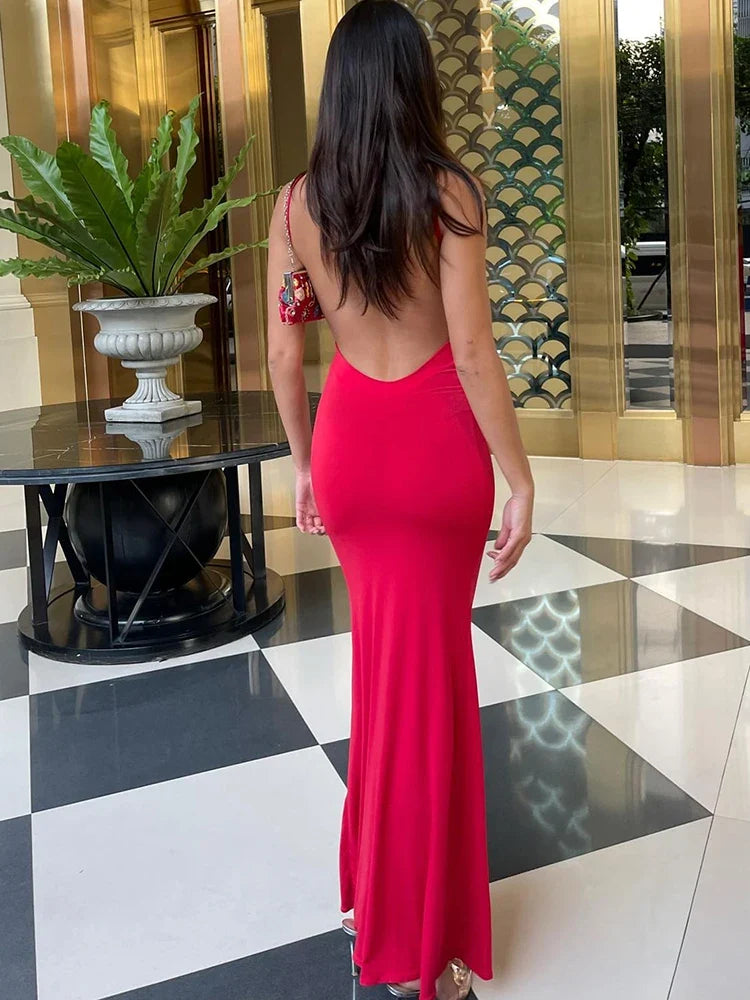 Solid Sleeveless Backless Elegant Sexy Bodycon Y2K Maxi Prom Dress - MERGE.DAY.1.FREESTYLE