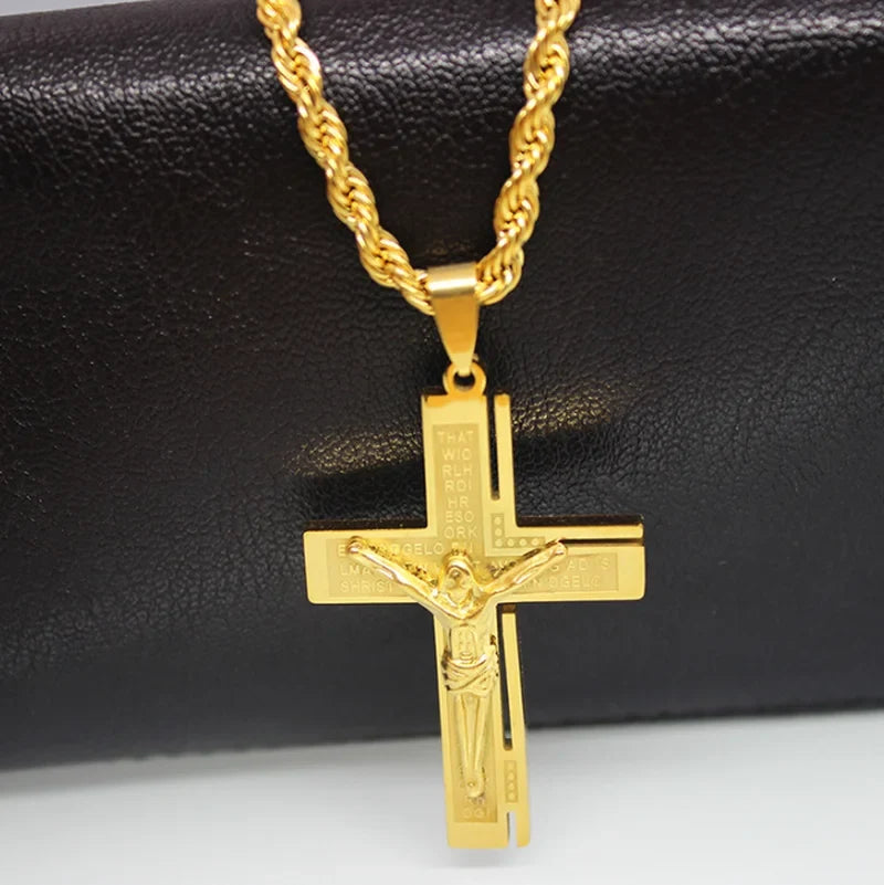 Jesus Christ Cross Necklace Gold Color Cross - MERGE.DAY.1.FREESTYLE