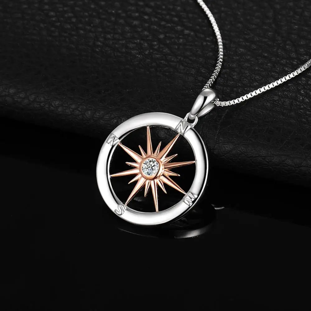 Sun Star Compass Necklace Circle Rose Gold Cubic Zirconia Pendant - MERGE.DAY.1.FREESTYLE
