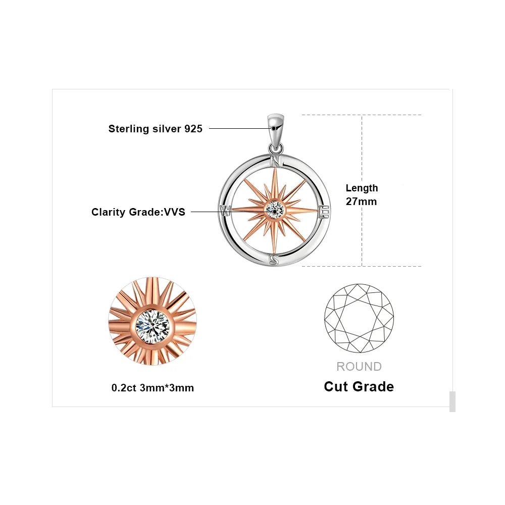 Sun Star Compass Necklace Circle Rose Gold Cubic Zirconia Pendant - MERGE.DAY.1.FREESTYLE