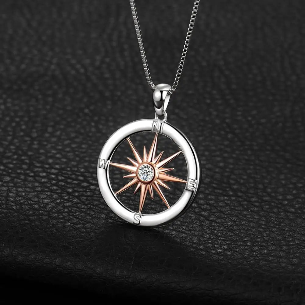 Sun Star Compass Necklace Circle Rose Gold Cubic Zirconia Pendant - MERGE.DAY.1.FREESTYLE