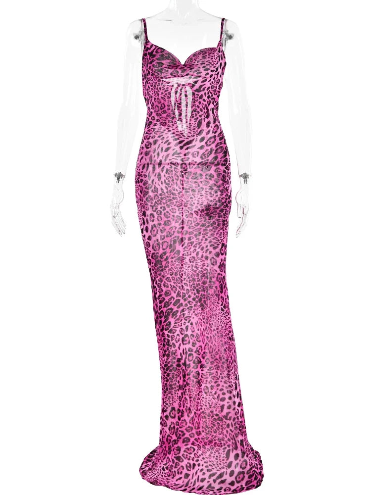 Leopard Print V-Neck Sexy Bodycon Long Dress Women Lace Up Backless Beach Vestidos - MERGE.DAY.1.FREESTYLE